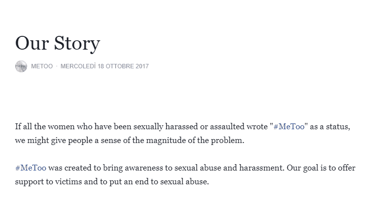 Screen della descrizione del movimento MeToo su Facebook