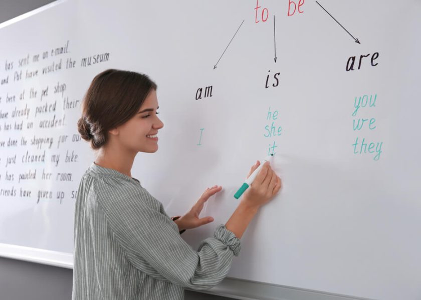 profesora de ingles explicando verbo to be