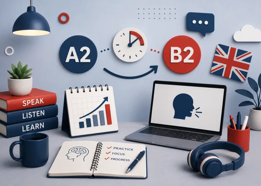 Passer de A2 à B2 en anglais demande avant tout de la régularité et de la motivation.