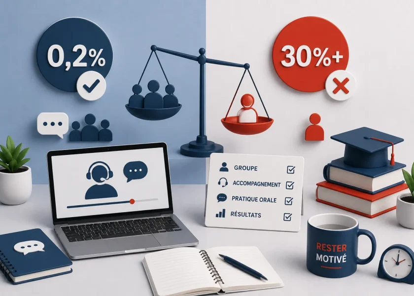taux d'abandon formation anglais chez MyES comparé aux formations e-learning