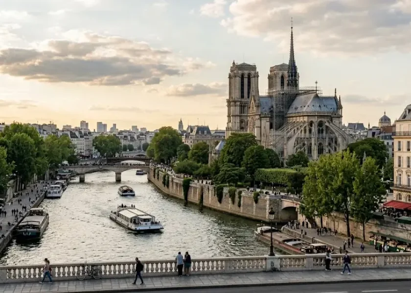 Vue de Paris avec Notre-Dame illustrant les cours d'anglais du soir à Paris pour les adultes et les actifs