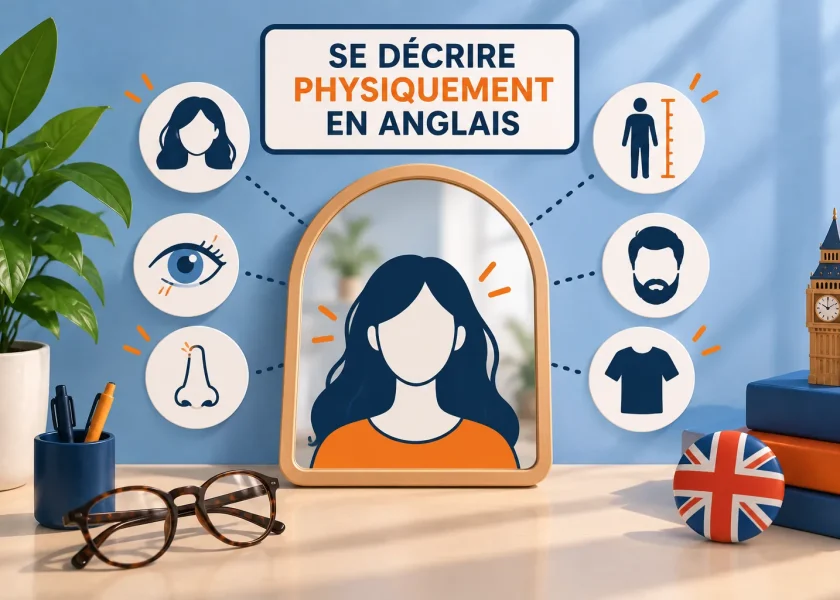Se décrire physiquement en anglais : vocabulaire pour décrire le visage, les cheveux, les yeux, la taille et l’apparence physique.